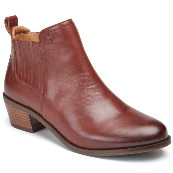 Vionic Bethany Beaver Waterproof Leather Side Gusset Stacked Heel Ankle Boots - Picture 1 of 14